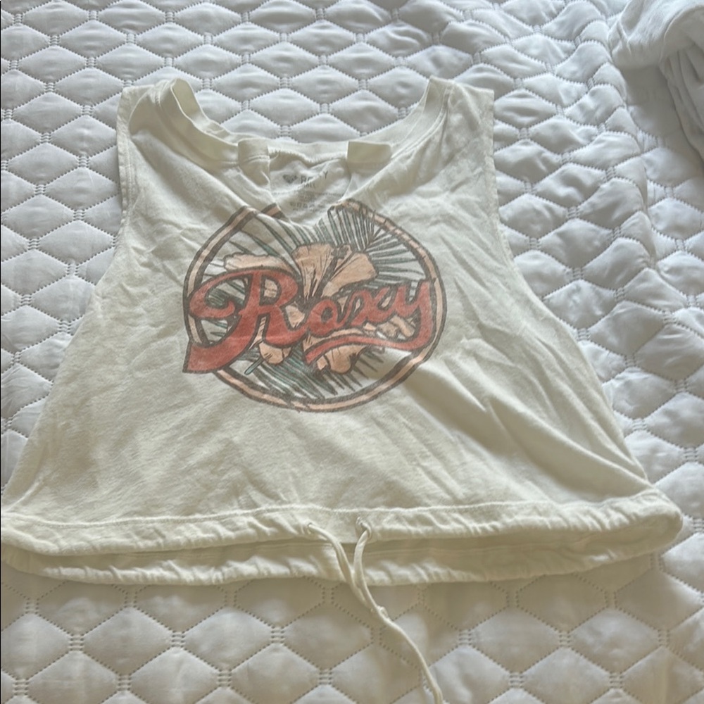 Roxy Cream Crop Top with Red Logo